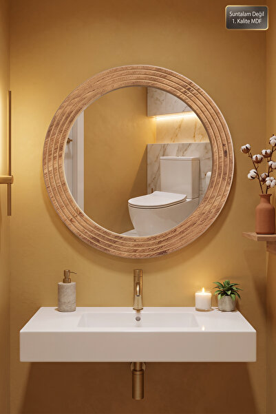 MONTESEV Antik Ahşap Oval Dekoratif Ayna Banyo Wc Lavabo Aynası Dresuar Boy K...