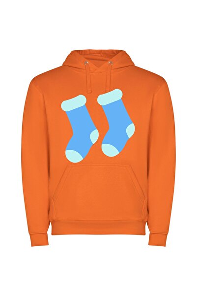 iLovePrints Fashionable Blue Sock Duo Φούτερ με κουκούλα σε χρώμα Πορτοκαλί