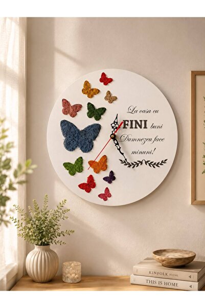 Alex Laser Design Ceas de Perete pentru Fini 40 cm Alb – Decor cu Licheni Nat...