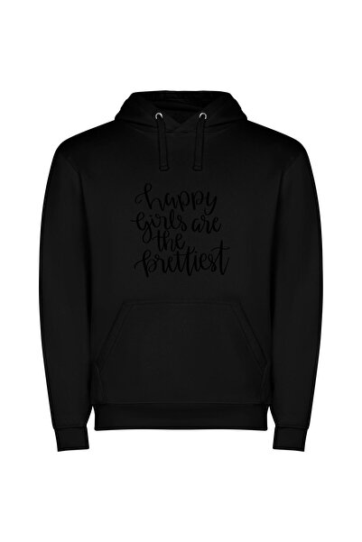 iLovePrints Happy Girls Shine Bright Φούτερ με κουκούλα σε χρώμα Μαύρο