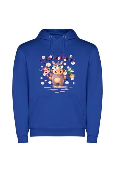 iLovePrints Fashionable Animal Illustration Φούτερ με κουκούλα σε χρώμα Μπλε
