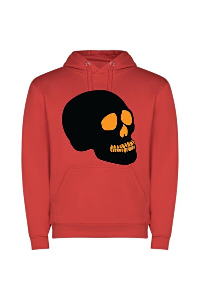 iLovePrints Sinister Orange Skull Φούτερ με κουκούλα σε χρώμα Κόκκινο