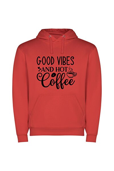 iLovePrints Vibrant Brews and Feel-Good Φούτερ με κουκούλα σε χρώμα Κόκκινο
