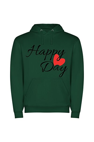 iLovePrints Happy Hearts Valentine's Day Φούτερ με κουκούλα σε χρώμα Πράσινο