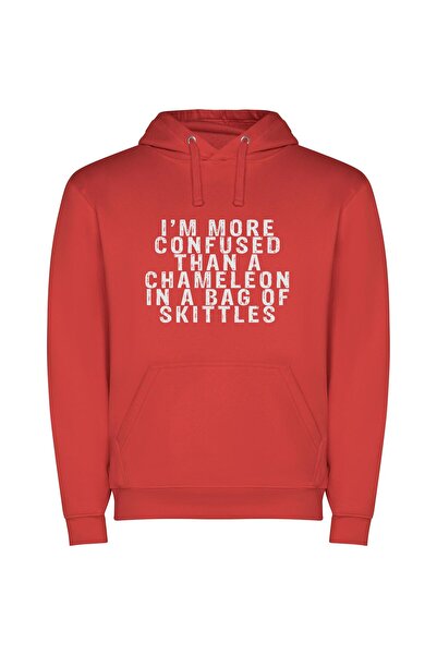 iLovePrints Colorful Chameleon Confusion Φούτερ με κουκούλα σε χρώμα Κόκκινο