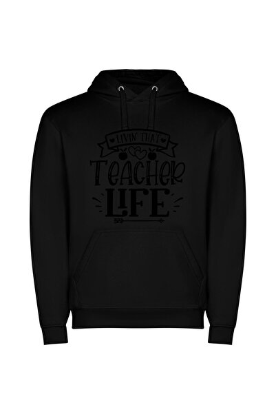 iLovePrints Teacher's True Black & White Φούτερ με κουκούλα σε χρώμα Μαύρο