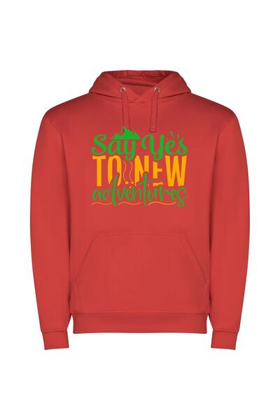 iLovePrints Embrace New Adventures Today! Φούτερ με κουκούλα σε χρώμα Κόκκινο