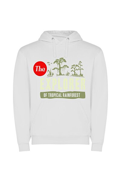 iLovePrints Tropical Explorer Logo Φούτερ με κουκούλα σε χρώμα Λευκό