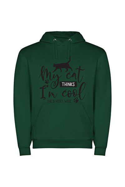 iLovePrints Purrrfectly Cool Cat Φούτερ με κουκούλα σε χρώμα Πράσινο