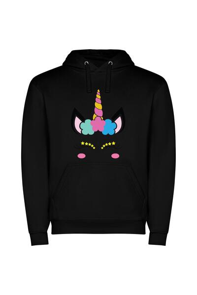 iLovePrints Majestic Starry Unicorn Portrait Φούτερ με κουκούλα σε χρώμα Μαύρο