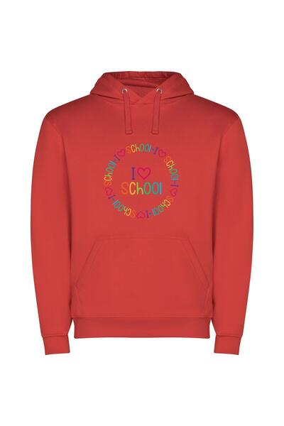 iLovePrints Vibrant 'I Love School' Φούτερ με κουκούλα σε χρώμα Κόκκινο