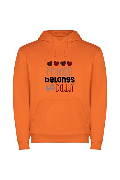 iLovePrints Daddy's February Love Emblem Φούτερ με κουκούλα σε χρώμα Πορτοκαλί