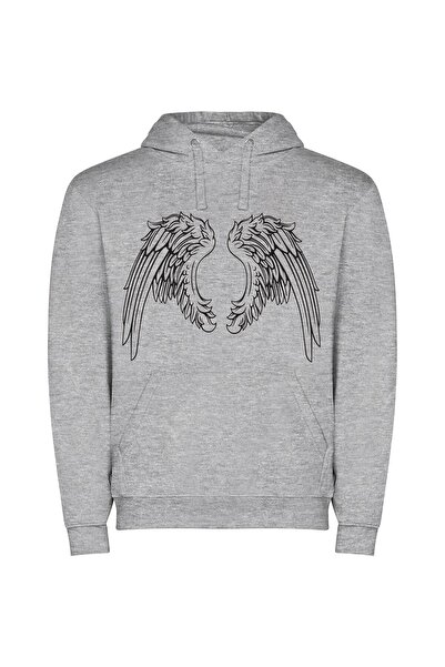 iLovePrints Wings of Eternity Φούτερ με κουκούλα σε χρώμα Γκρι