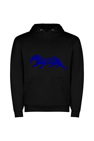 iLovePrints Blue Panther: Majestic Zoomorphic Φούτερ με κουκούλα σε χρώμα Μαύρο