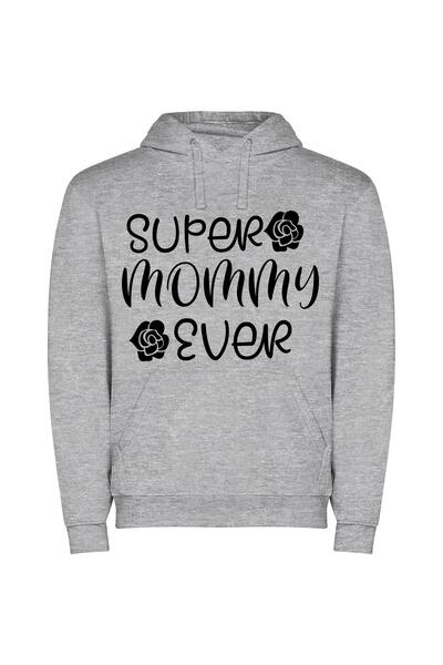 iLovePrints Super Mom SVG Art Φούτερ με κουκούλα σε χρώμα Γκρι
