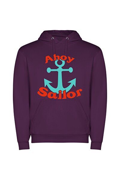 iLovePrints Sailor's Delight: Illustrated Anchor Φούτερ με κουκούλα σε χρώμα Μωβ
