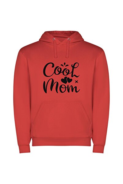 iLovePrints Mood-Boosting Cool Mom Φούτερ με κουκούλα σε χρώμα Κόκκινο