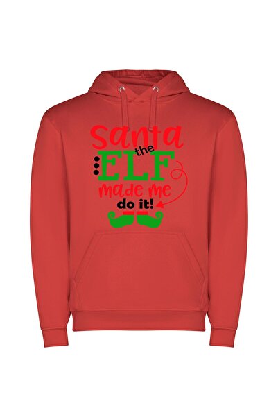 iLovePrints Mischievous Elf Shenanigans Φούτερ με κουκούλα σε χρώμα Κόκκινο