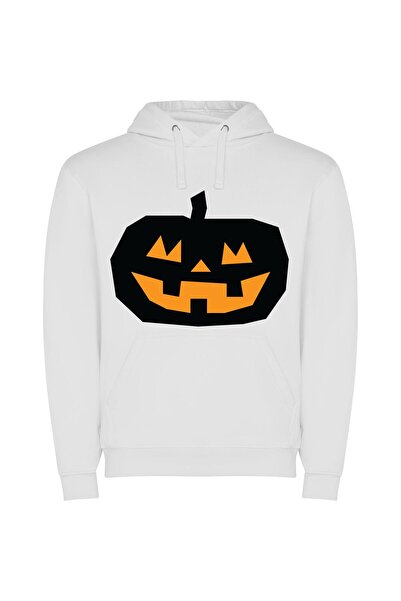 iLovePrints Glowing Halloween Pumpkin Φούτερ με κουκούλα σε χρώμα Λευκό