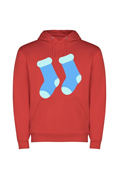 iLovePrints Fashionable Blue Sock Duo Φούτερ με κουκούλα σε χρώμα Κόκκινο