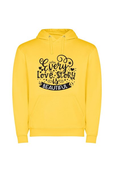 iLovePrints Beautiful Love Story Quotes Φούτερ με κουκούλα σε χρώμα Κίτρινο