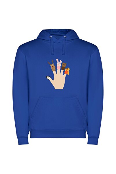 iLovePrints Fanciful Animal Hand Puppets Φούτερ με κουκούλα σε χρώμα Μπλε