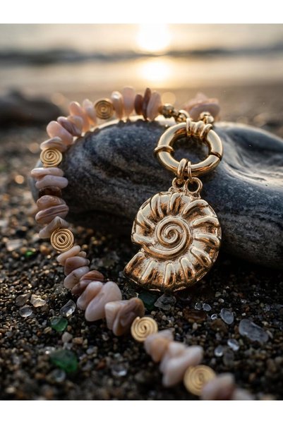 ILSA Coral & Nautilus Seashell Pendant Sailor's Helm Interlocking Necklace