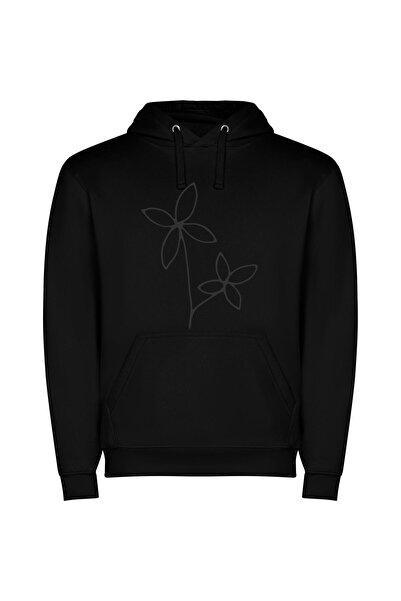 iLovePrints Floral Line Art Elegance Φούτερ με κουκούλα σε χρώμα Μαύρο
