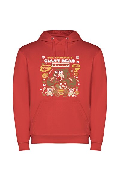 iLovePrints Fierce Inked Bear Φούτερ με κουκούλα σε χρώμα Κόκκινο