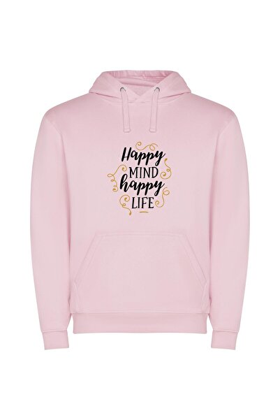 iLovePrints Blissful Mind, Joyful Life Φούτερ με κουκούλα σε χρώμα Ροζ