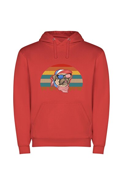 iLovePrints Cool Pup: Illustrative Vibrance Φούτερ με κουκούλα σε χρώμα Κόκκινο