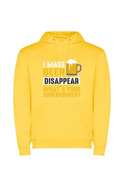 iLovePrints Disappearing Beer Superpowers Φούτερ με κουκούλα σε χρώμα Κίτρινο