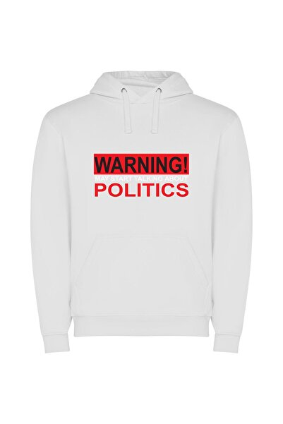 iLovePrints Fancy Political Warning: Proceed! Φούτερ με κουκούλα σε χρώμα Λευκό