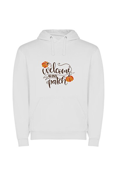 iLovePrints Patch of Warm Welcomes Φούτερ με κουκούλα σε χρώμα Λευκό
