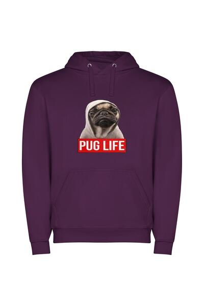 iLovePrints Pug Life: Evil Swagger Φούτερ με κουκούλα σε χρώμα Μωβ