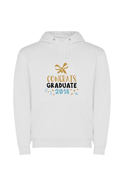 iLovePrints Bow-Topped 2018 Grad Φούτερ με κουκούλα σε χρώμα Λευκό