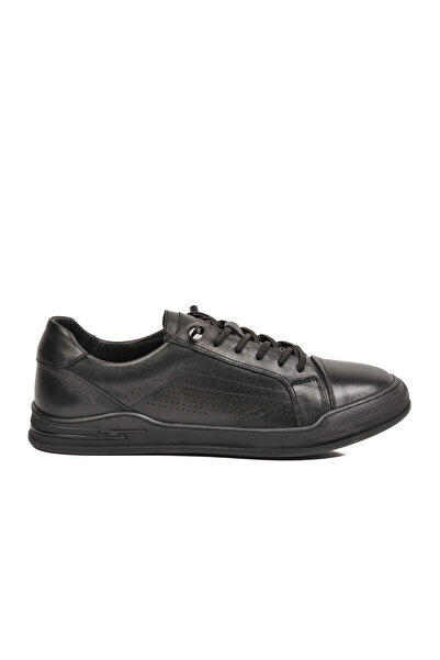 Voyager Black Genuine Leather Men's Daily Sneaker Breathable Memory Foam Casu...