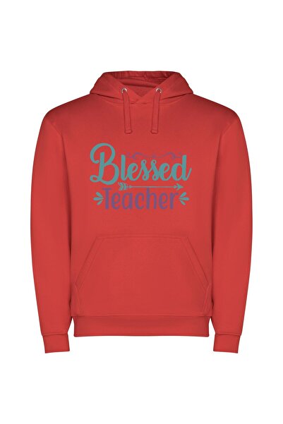 iLovePrints Blessed Teacher's Colorful Sign Φούτερ με κουκούλα σε χρώμα Κόκκινο