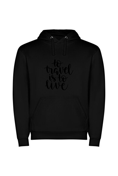iLovePrints Art of True Travel Φούτερ με κουκούλα σε χρώμα Μαύρο