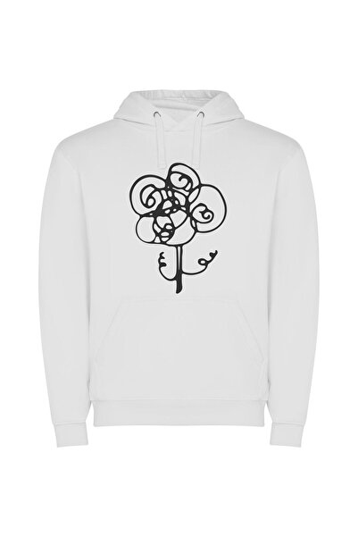 iLovePrints Monochromatic Floral Masterpiece Φούτερ με κουκούλα σε χρώμα Λευκό