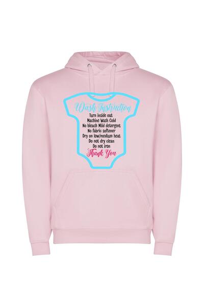 iLovePrints Baby's Wash Instructions Φούτερ με κουκούλα σε χρώμα Ροζ