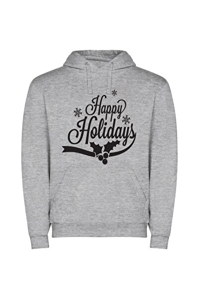 iLovePrints Festive Holly Wishes Φούτερ με κουκούλα σε χρώμα Γκρι
