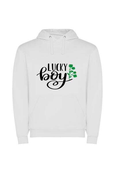 iLovePrints Lucky Lad: St Patrick's Φούτερ με κουκούλα σε χρώμα Λευκό
