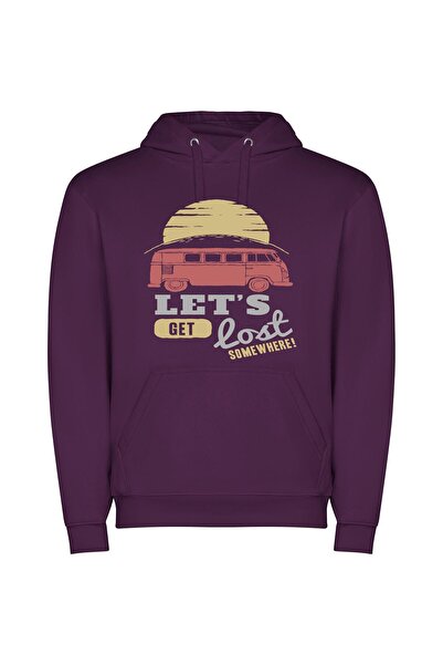 iLovePrints Lost Retro Camper Adventure Φούτερ με κουκούλα σε χρώμα Μωβ