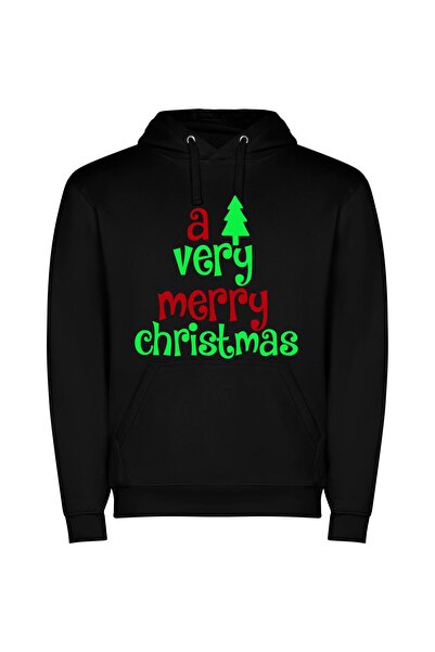 iLovePrints Festive Woodland Greetings Φούτερ με κουκούλα σε χρώμα Μαύρο