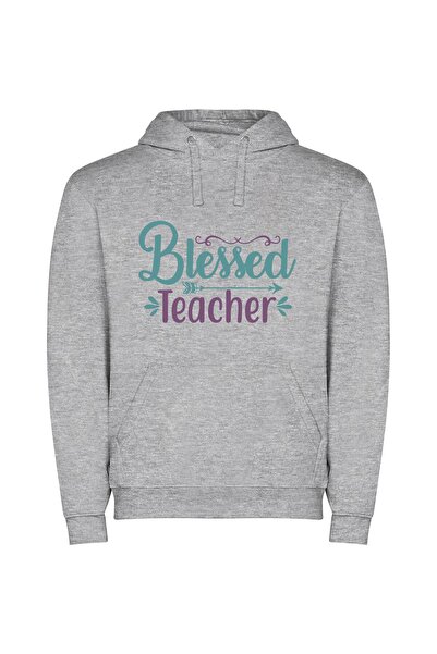 iLovePrints Blessed Teacher's Colorful Sign Φούτερ με κουκούλα σε χρώμα Γκρι