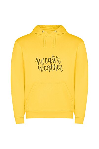 iLovePrints Cosy Inked Seasons Φούτερ με κουκούλα σε χρώμα Κίτρινο