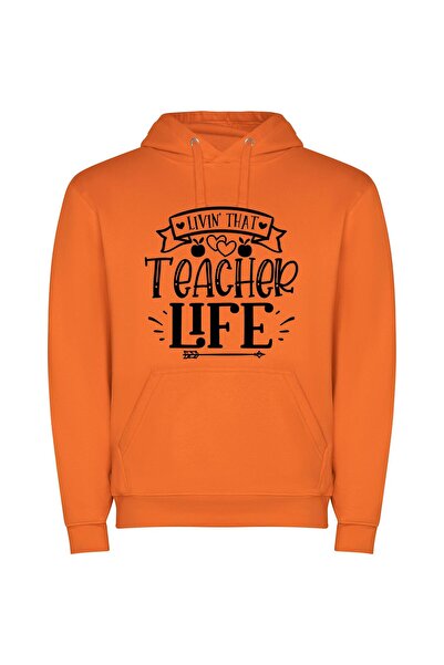 iLovePrints Teacher's True Black & White Φούτερ με κουκούλα σε χρώμα Πορτοκαλί