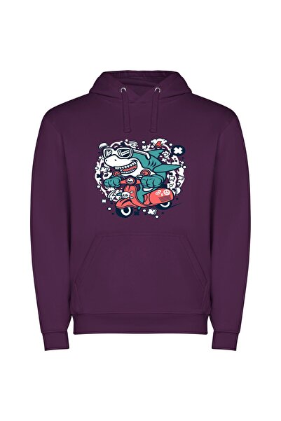 iLovePrints Scooting Sharp Shark Φούτερ με κουκούλα σε χρώμα Μωβ