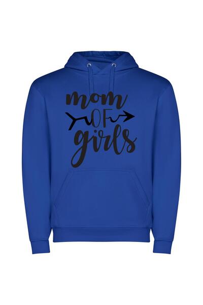 iLovePrints Girls, Mom, Love, Adorned Φούτερ με κουκούλα σε χρώμα Μπλε